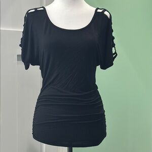 Body Central Vintage Black Cut-Out Ruched Top. Size L. Runs small.